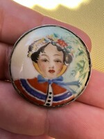 Vintage herendi porcelán ezüst bross