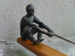 Antik Art Deco szocreál bronz egyensúly szobor