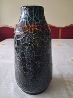 Gál Béla iparművész retro kerámia váza (22cm, repesztett mázas)