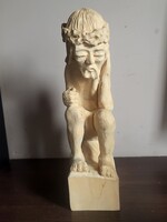 ÓRIÁS 37,5 cm-es kézzel faragott Búsuló Krisztus fa szobor