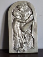 ESKULITS TAMÁS : "FAUN ÉS NIMFA" – Eredeti jelzett bronz falidombormű