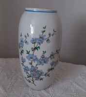 Hollóházi jelzett kék virágágas porcelán váza 16,5 x 6,5 cm, sérülésmentes