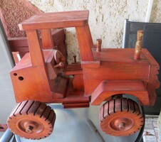 Régi monumentális vintage fa traktor egyedi kézműves dísztárgy  gyűjtői darab makett