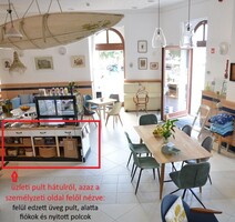 Nagyon szép, hatalmas fekete-fehér 4,4 méter hosszú, fiókos, tömör fa pult