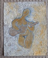 Akt olajkép kartonon .gitáros