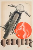 Márton Lajos Peugeot Motorcycle Vintage art deco motor bicikli kerékpár reklám plakát reprint nyomat