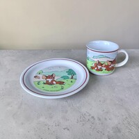 Vuk mintás Zsolnay porcelán bögre+tányér
