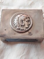 Antique Silver-Topped Matchbox with Portrait of Alexander the Great
