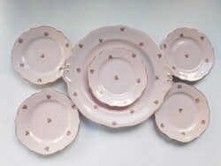 Vintage rózsaszín porcelán süteményes készlet