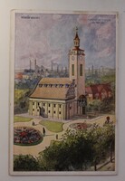 Képeslap,Miskolc,Diósgyőri Vasgyár, református templom, paplak 1956