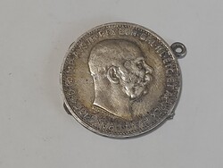 Ezüst Ferencz József pénz ezüst foglalatban medálként
