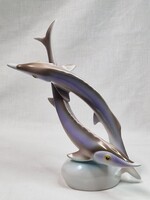 Hollóházi nagy méretű halak vagy viza pár porcelán figura hibátlan állapotban 22,5 cm. magas