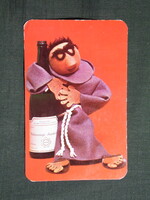 Kártyanaptár,Badacsonyi szürkebarát fehérbor,Szolnok élelmiszer üzletek,reklám figura,1975   (6)