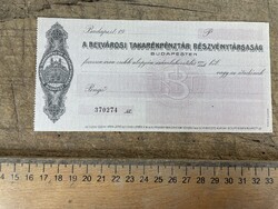 -AX481- Régi csekk Belvárosi Takarékpénztár pengő értékpapír nyomtatvány bank retro papír