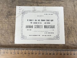 -AX482- Régi meghívó Óbecse 1907 szüreti mulatság program bíróság névsor egylet Délvidék papír