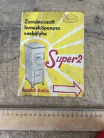 -AX478- Super 2 kályha használati utasítás gépkönyv ábra rajz vaskályha brosúra füzet retro papír