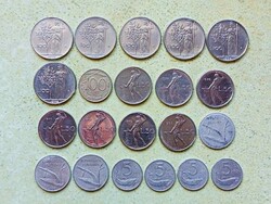 Olaszország 21 db Különböző Érme 5 10 50 100 Líra 1951-1993