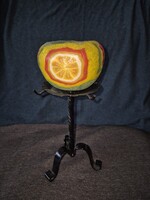 Citrus / narancs díszgyertya fém asztali állvánnyal – Vintage szett