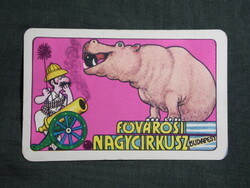 Kártyanaptár,Budapest,Fővárosi nagycirkusz,grafikai,víziló,1977   (6)