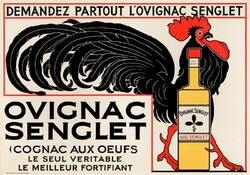 Ovignac Senglet 1920 szecessziós konyak reklám plakát reprint nyomat ital alkohol fekete kakas