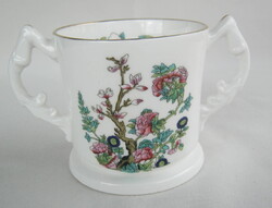 Angol jelzett porcelán virágos kétfülű porcelán bögre csésze belseje is mintás