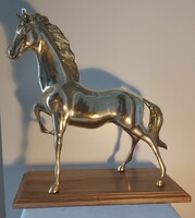Monumentális modernista bronz ló szobor – 48 cm, 4+ kg, Hollywood Regency / Mid Century stílus
