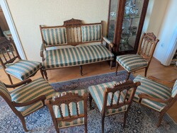 Carved German Style Living Room Set, Restored Upholstery