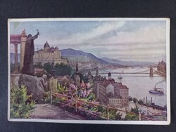 Antik képeslap - Budapest  Szt. Gellért szobor a Királyi Várral 1916