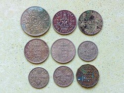 Anglia 9 db Különböző Érme 3 6 Pence 1 2 Shilling 1950-1963