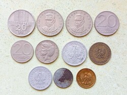 Lengyelország 11 db Különböző Érme 1 2 5 10 20 Zlotyi Zloty 1949-1989