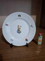 Zsolnay mesés, mese mintás porcelán lapos tányér 21 cm. Jelzett.