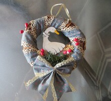 Régi vintage libás kézműves ajtódísz kopogtató 13 cm mini koszorú