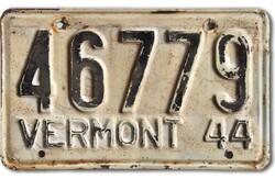 Régi USA rendszám rendszámtábla 1944-ből 46779 Vermont