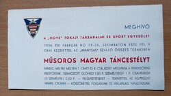 A "MOVE"Tokaj egyesületi meghívó 1939.
