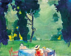 Vaszary János Parkban 1930 k. reprodukció vászonkép vászon nyomat Tata kert társaság pihenés