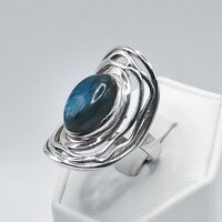 925 ezüst gyűrű valódi labradorit kővel, új, fémjelzett női ékszer, különleges design, 55 méret