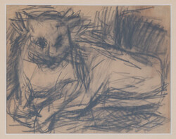 Béla Czóbel (1883-1976): Relaxing cat.
