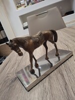 Vintage Bronz Lovasszobor Krómozott Talpon – Mid-Century dísztárgy