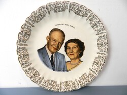 Amerikai mid century porcelán emléktányér / dísztányér (Eisenhower elnöki házaspár)