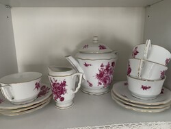 Zsolnay rózsaszín virágos porcelán teás/kávés készlet (hiányos)