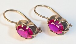Beautiful, antique ruby-stoned silver earrings pair