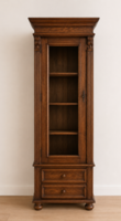 Old German narrow bookcase with storage, shelving display cabinet