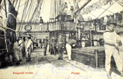 Fiume , Kriegschiff Verdeck  Moltke hadihajó fedélzete - antik képeslap 1906