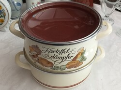 Vintage zománcozott krumplipároló (Kartoffeldämpfer) 18 cm – komplett, fedővel