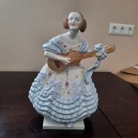 Nagy Herendi kék virágos ruhás Déryné porcelán figura. 1.oszt