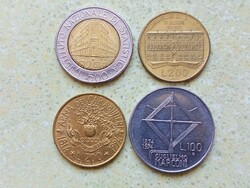 Olaszország 4 db Különböző Emlék Érme 100 200 500 Líra 1974-1996