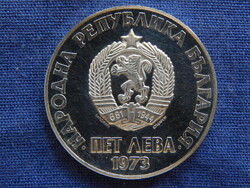Bulgária 5 Leva 1973 0.9000-es ezüst 20.5000 g Proof. Alacsony veretszám, 200.000 példány