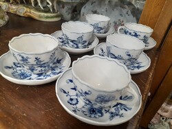 Alt Német,Germany Kardos Meissen 1815-1824,Kézi,Virág Festésű,Porcelán Tea-Kávés 6DB Csésze Készlet.