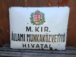 Rare M. KIR. STATE LABOR OFFICE enamel sign (100*75cm) - Coronated coat of arms rarity