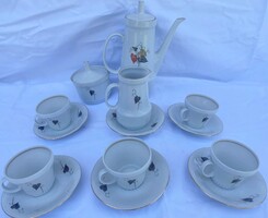 Special, double-sided Ilmenau Henneberg GDR porcelain coffee set – Poison Green-gold decoration, 5 pcs.
